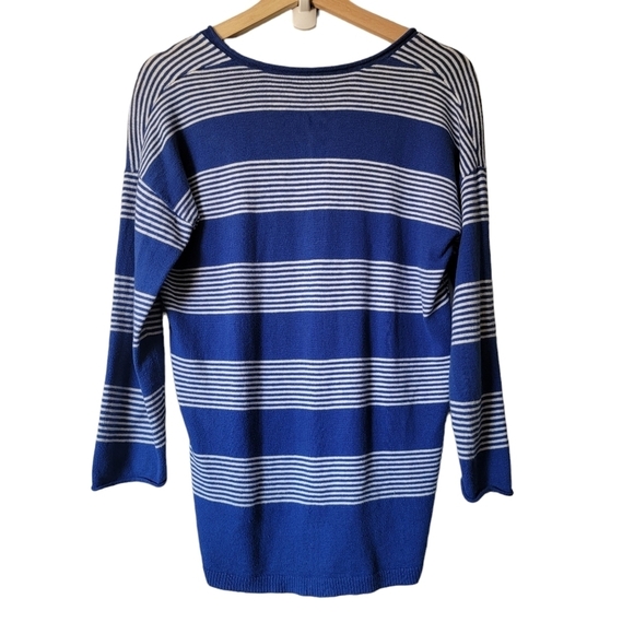 Madewell Deckhouse Striped Pullover Sweater Wool Blend Blue Casual Comfy V Neck - Picture 3 of 10